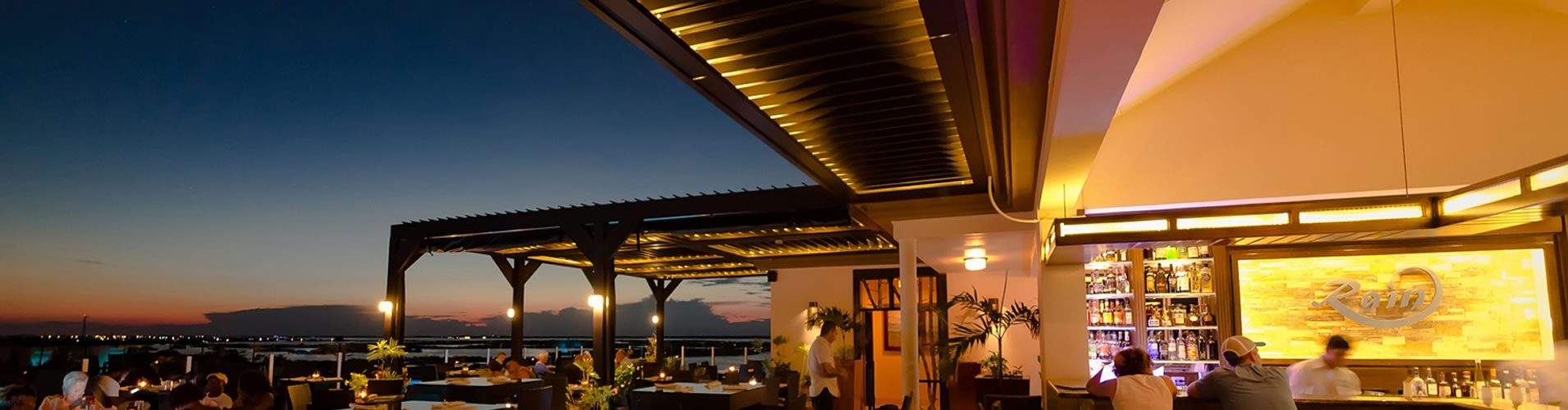 Texas restaurant Louvered Roof patio at night