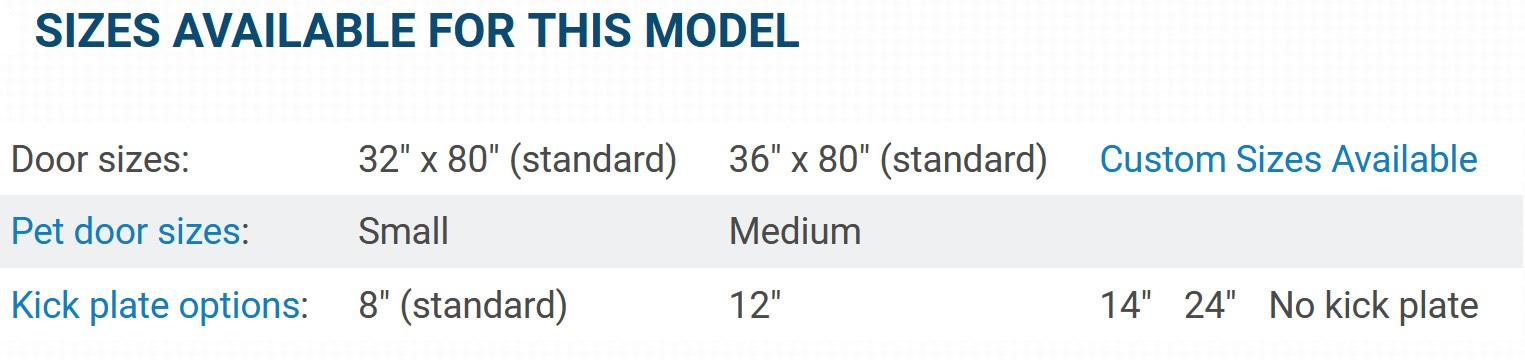 A-110 Screen Door Sizes