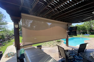 Manually operated patio screens and shades. Dallas/Fort Worth porch shade.